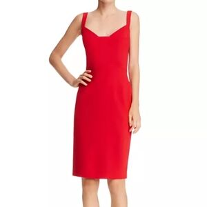 NWT Black Halo Size 4 Red Vista Sheath Sweetheart Midi Dress In Bonfire